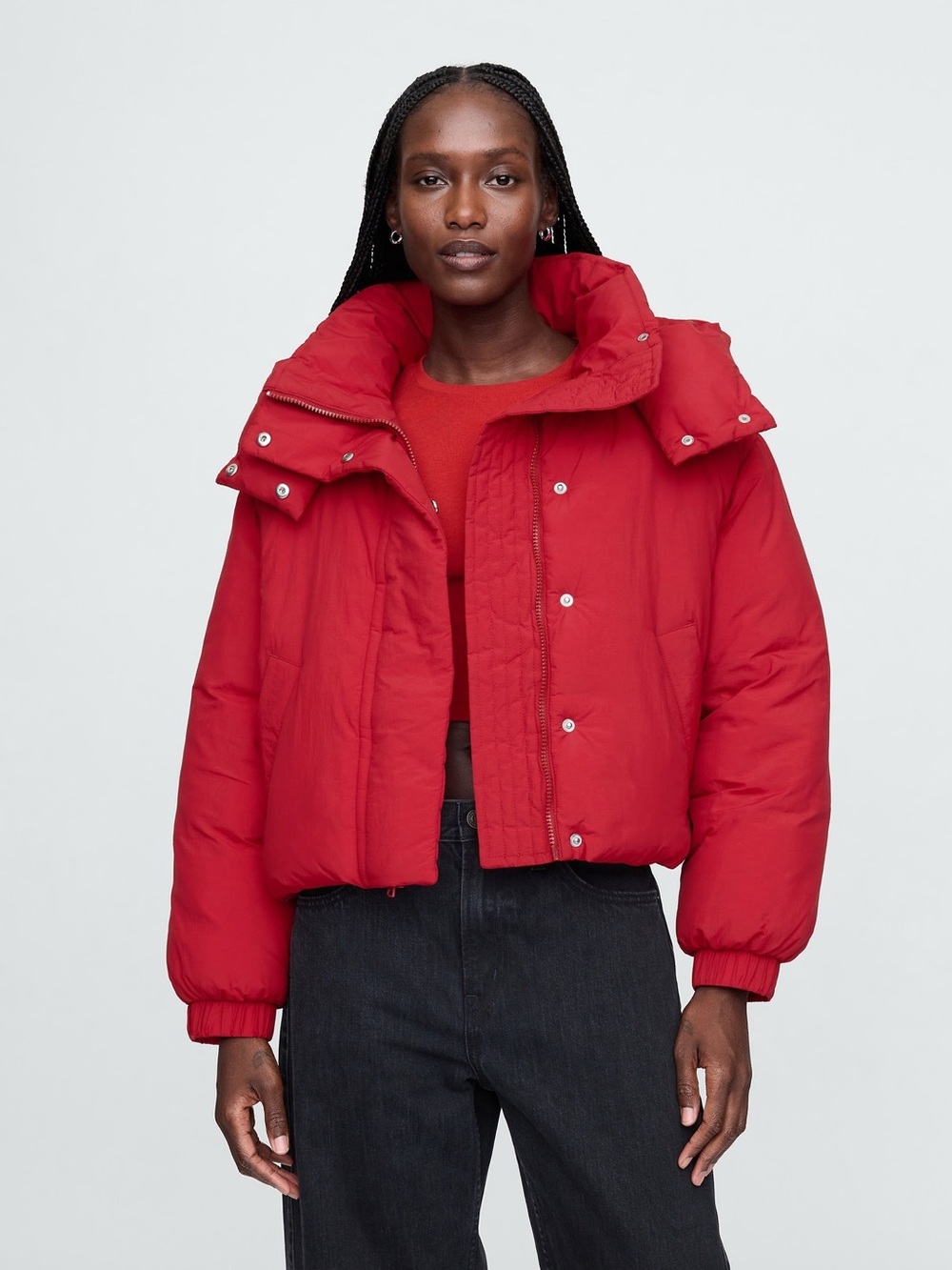 Gap Cropped Duvet Wrap Puffer Jacket, Sled Red, M Tall